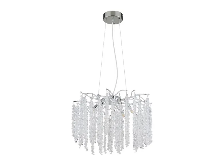 Moderner Kronleuchter LAVERNE Silber Chrom mit Glas Kristall Ø 50cm
