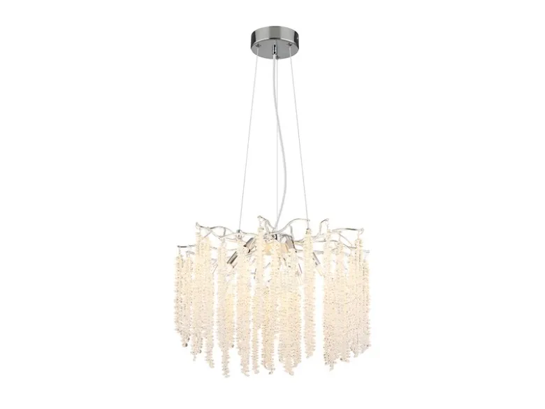 Moderner Kronleuchter LAVERNE Silber Chrom mit Glas Kristall Ø 50cm