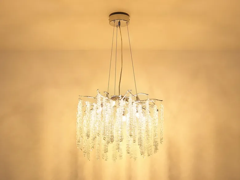 Moderner Kronleuchter LAVERNE Silber Chrom mit Glas Kristall Ø 50cm