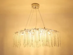 Moderner Kronleuchter LAVERNE Silber Chrom mit Glas Kristall, Breite 100cm