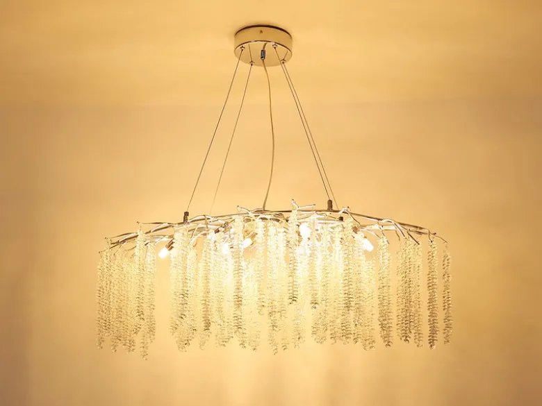 Moderner Kronleuchter LAVERNE Silber Chrom mit Glas Kristall, Breite 100cm