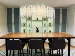 Moderner Kronleuchter LAVERNE Silber Chrom mit Glas Kristall, Breite 100cm