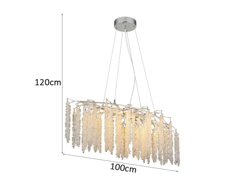 Moderner Kronleuchter LAVERNE Silber Chrom mit Glas Kristall, Breite 100cm