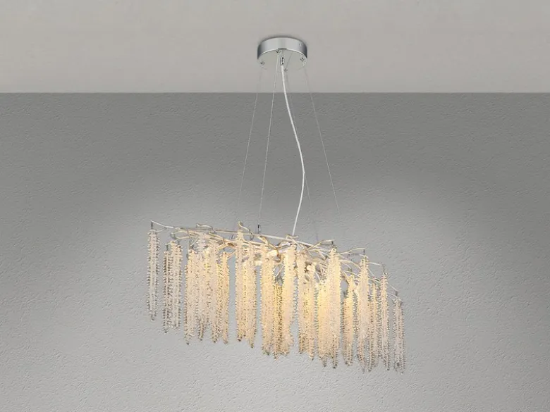 Moderner Kronleuchter LAVERNE Silber Chrom mit Glas Kristall, Breite 100cm