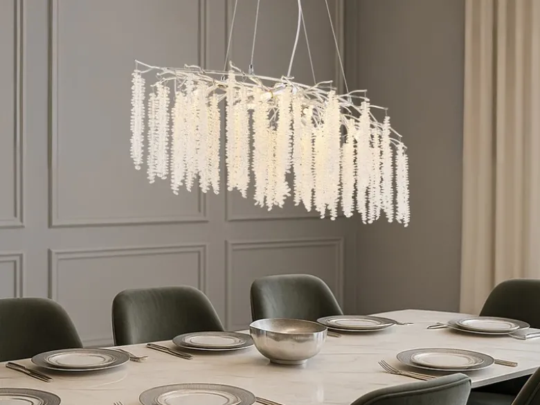 Moderner Kronleuchter LAVERNE Silber Chrom mit Glas Kristall, Breite 100cm