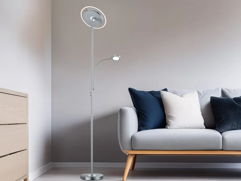 Moderner LED Deckenfluter ACKBAR dimmbar, mit Leselampe, Höhe 182cm