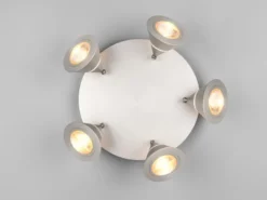 Moderner LED Deckenstrahler ROMEO mit 5 schwenkbaren Spots Silber Ø 30cm