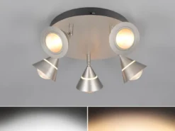 Moderner LED Deckenstrahler ROMEO mit 5 schwenkbaren Spots Silber Ø 30cm