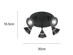 Moderner LED Deckenstrahler ROMEO mit 5 schwenkbaren Spots Schwarz Ø 30cm