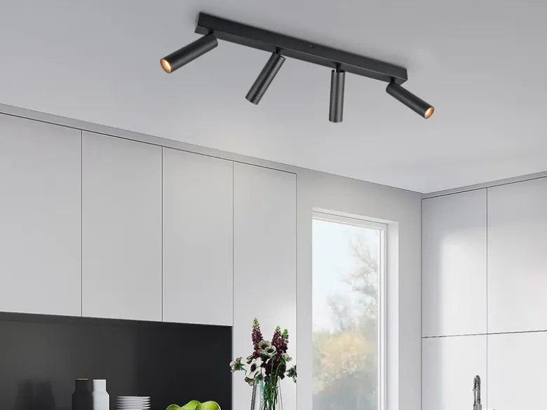 Moderner LED Deckenstrahler AMBALA dimmbar 4-flammig Schwarz, Breite 65cm