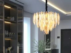 Moderner LED Kronleuchter Gold mit 3-farbigem K9 Kristall Ø 60cm