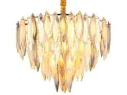 Moderner LED Kronleuchter Gold mit 3-farbigem K9 Kristall Ø 60cm