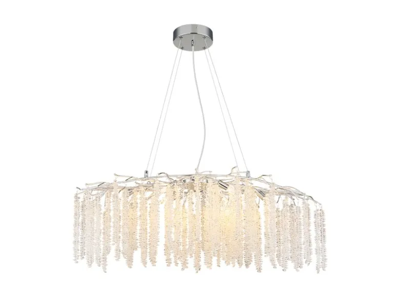 Moderner LED Kronleuchter Silber Chrom mit Glas Kristall, Breite 100cm