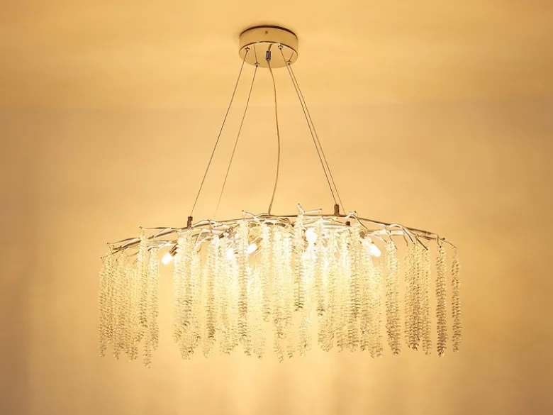 Moderner LED Kronleuchter Silber Chrom mit Glas Kristall, Breite 100cm