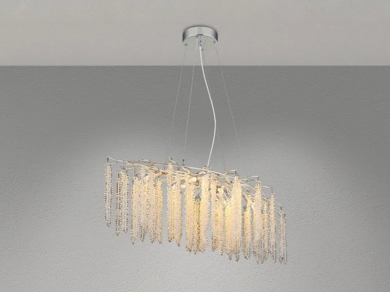 Moderner LED Kronleuchter Silber Chrom mit Glas Kristall, Breite 100cm