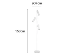 Moderne Stehlampe SOKA mit 3 schwenkbaren Spots, Weiß, Höhe 150cm