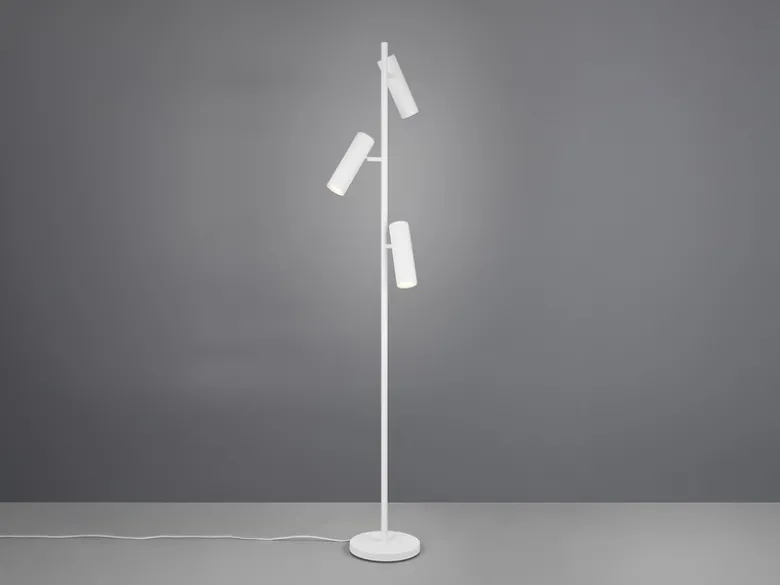 Moderne Stehlampe SOKA mit 3 schwenkbaren Spots, Weiß, Höhe 150cm
