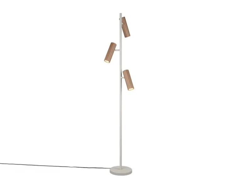 Moderne Stehlampe SOKA mit 3 schwenkbaren Spots, Hellgrau & Coffee, Höhe 150cm