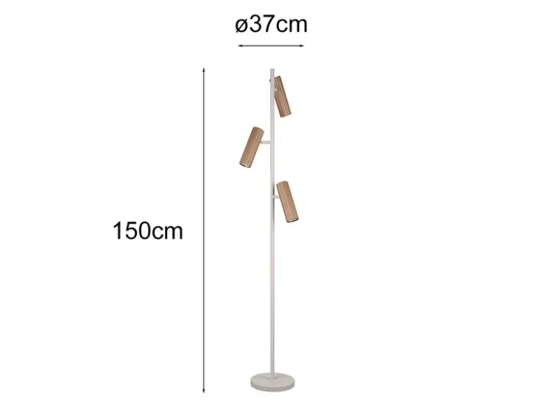 Moderne Stehlampe SOKA mit 3 schwenkbaren Spots, Hellgrau & Coffee, Höhe 150cm