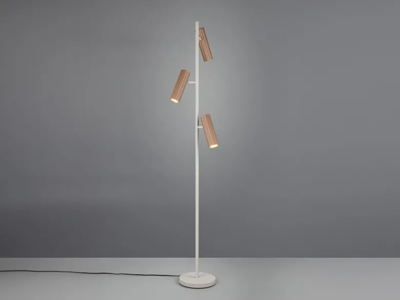 Moderne Stehlampe SOKA mit 3 schwenkbaren Spots, Hellgrau & Coffee, Höhe 150cm