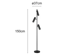 Moderne Stehlampe SOKA mit 3 schwenkbaren Spots, Schwarz, Höhe 150cm