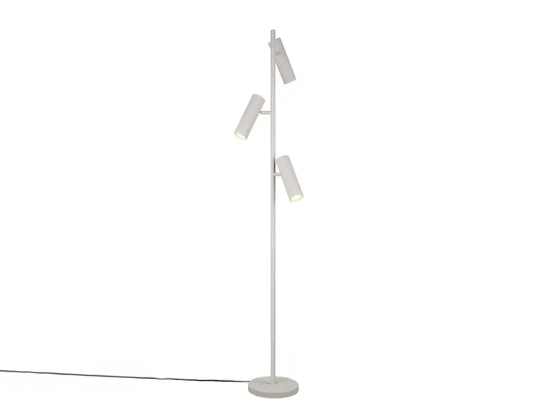 Moderne Stehlampe SOKA mit 3 schwenkbaren Spots, Hellgrau, Höhe 150cm