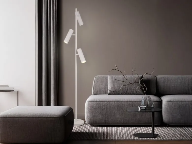 Moderne Stehlampe SOKA mit 3 schwenkbaren Spots, Hellgrau, Höhe 150cm