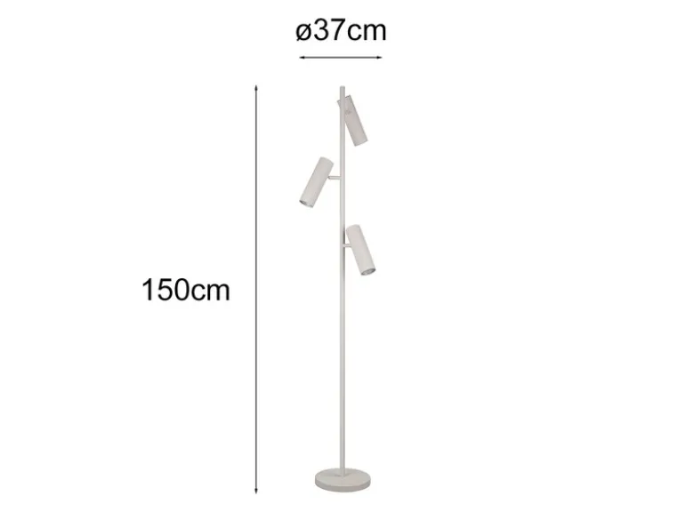 Moderne Stehlampe SOKA mit 3 schwenkbaren Spots, Hellgrau, Höhe 150cm