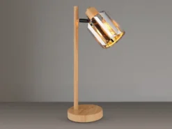 Moderne Tischlampe RUN mit Lampenschirm aus Rauchglas Kristall, Höhe 40cm