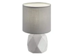 Moderne Tischleuchte PIKE Beton mit rundem Stofflampenschirm in Grau, Höhe 28cm