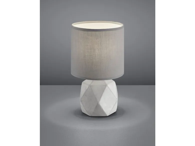 Moderne Tischleuchte PIKE Beton mit rundem Stofflampenschirm in Grau, Höhe 28cm