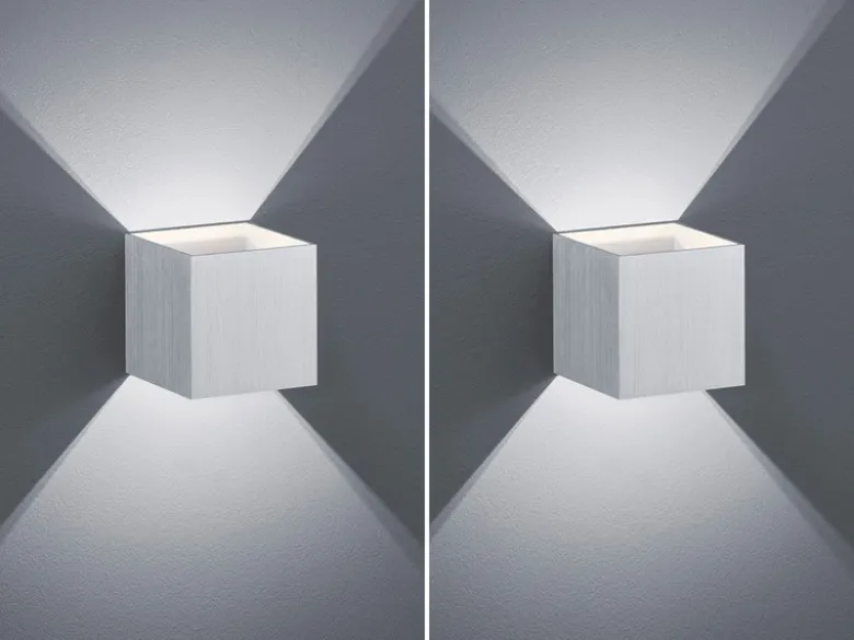 Moderne up & down LED Wandleuchten 2er Set Kubus Alu gebürstet, Quadrat 10cm