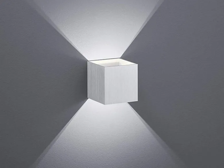 Moderne up & down LED Wandleuchten 2er Set Kubus Alu gebürstet, Quadrat 10cm
