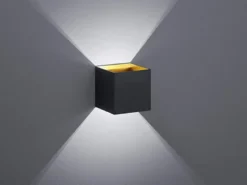 Moderne up & down LED Wandleuchten 2er Set Kubus Schwarz / Gold, Quadrat 10cm