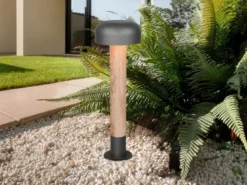Moderne Wegeleuchte FRASER in Holzoptik & Anthrazit, Höhe 54cm