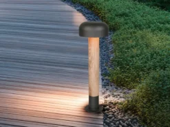 Moderne Wegeleuchte FRASER in Holzoptik & Anthrazit, Höhe 54cm