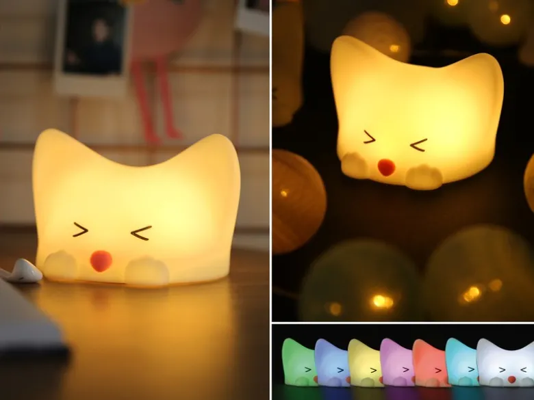 Nachtlicht CATTY CAT, per USB aufladbar, dimmbar, 7 Lichtfarben, mit Soundeffekt