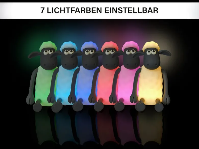 Nachtlicht SHAUN DAS SCHAF per USB aufladbar, dimmbar, 7 Lichtfarben, Höhe 14cm