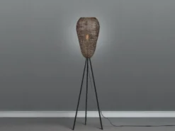 Orientalische LED Tripod Stehleuchte aus Metallgeflecht in Altmessing, H: 140cm