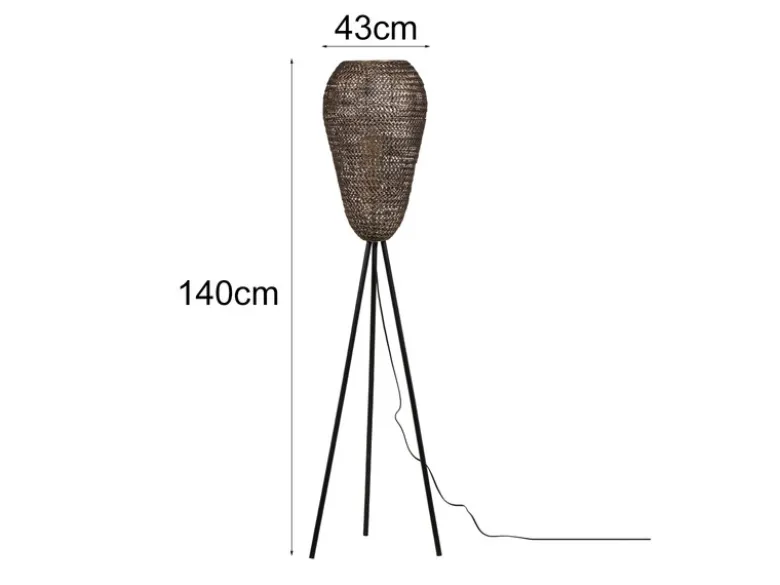 Orientalische LED Tripod Stehleuchte aus Metallgeflecht in Altmessing, H: 140cm