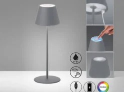 Outdoor Akku Tischlampe COSENZA Grau ohne Kabel mit RGB, Höhe 38cm