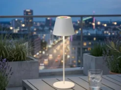Outdoor Akku Tischlampe COSENZA Weiß ohne Kabel mit RGB, Höhe 38cm