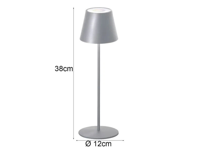 Outdoor Akku Tischlampe COSENZA Silber ohne Kabel mit RGB, Höhe 38cm