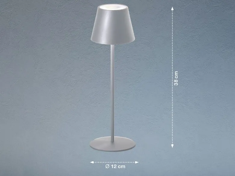 Outdoor Akku Tischlampe COSENZA Silber ohne Kabel mit RGB, Höhe 38cm