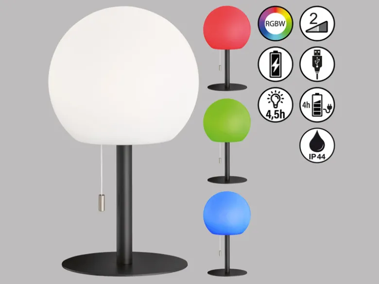 Outdoor Akku Tischlampe TRIVENTO ohne Kabel - dimmbar & RGB, H: 18cm
