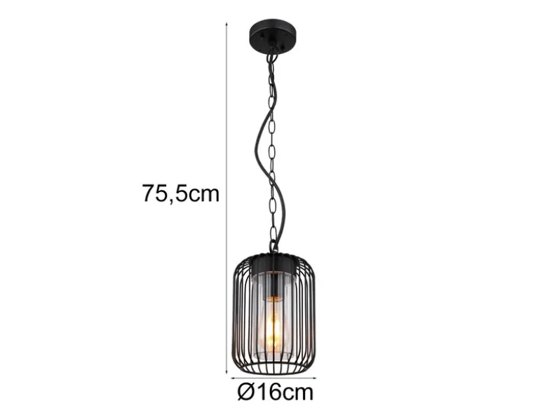 Outdoor Hängeleuchte NINA mit Gitterschirm aus schwarzem Edelstahl, Höhe 75,5cm