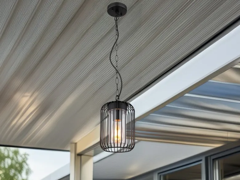Outdoor Hängeleuchte NINA mit Gitterschirm aus schwarzem Edelstahl, Höhe 75,5cm