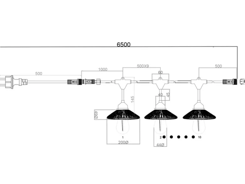 Outdoor Lichterkette CHAIN mit Stecker & 10 LEDs mit Boho Schirmen, 6,5 Meter