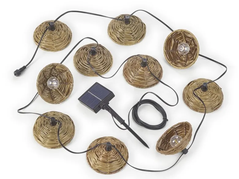 Outdoor Lichterkette mit 10 Schirmen Solar & USB mit Netzstecker, L: 5,7 Meter