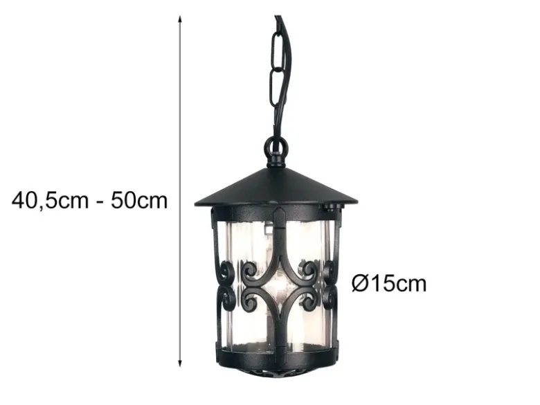 Outdoor Pendelleuchte HEREFORD aus Alu im Landhausstil, Schwarz Ø15cm